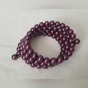 Plum Purple Metallic Glass Stretch Bracelet